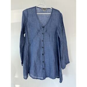 Flax 100% Linen Blouse Shirt P Lagenlook Button Down Light Woven